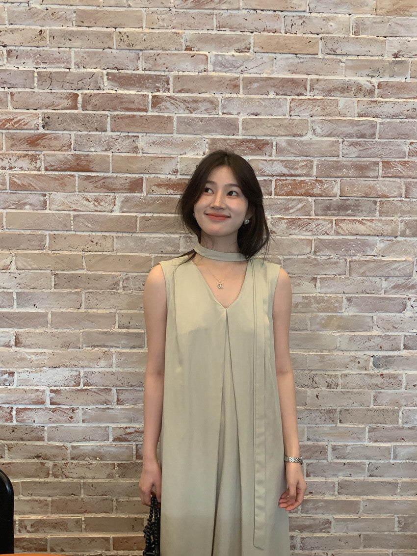 【F60318】實拍温柔甜美寬鬆繫帶背心洋裝250408