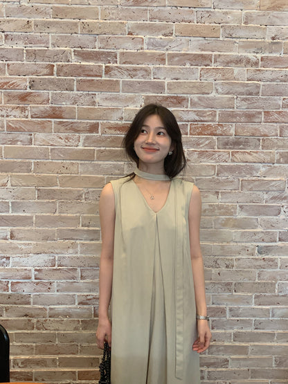 【F60318】實拍温柔甜美寬鬆繫帶背心洋裝250408