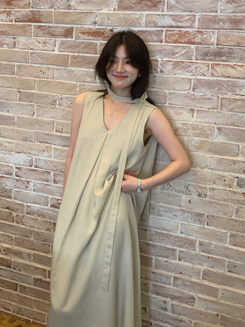 【F60318】實拍温柔甜美寬鬆繫帶背心洋裝250408
