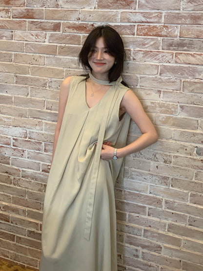 【F60318】實拍温柔甜美寬鬆繫帶背心洋裝250408