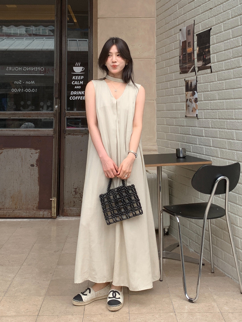 【F60318】實拍温柔甜美寬鬆繫帶背心洋裝250408