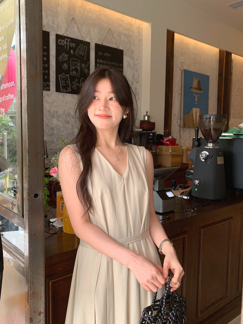 【F60318】實拍温柔甜美寬鬆繫帶背心洋裝250408