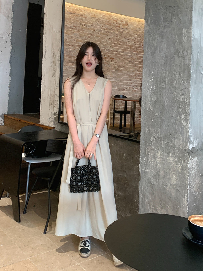 【F60318】實拍温柔甜美寬鬆繫帶背心洋裝250408