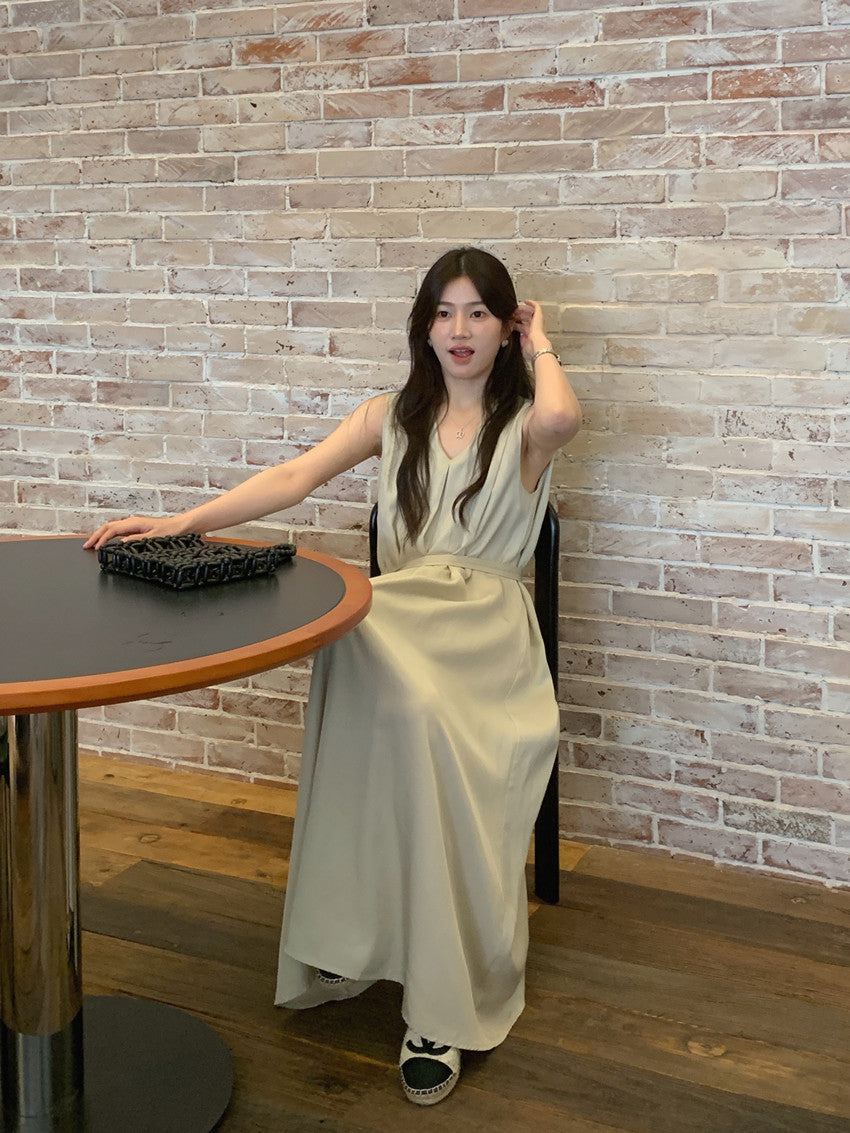 【F60318】實拍温柔甜美寬鬆繫帶背心洋裝250408