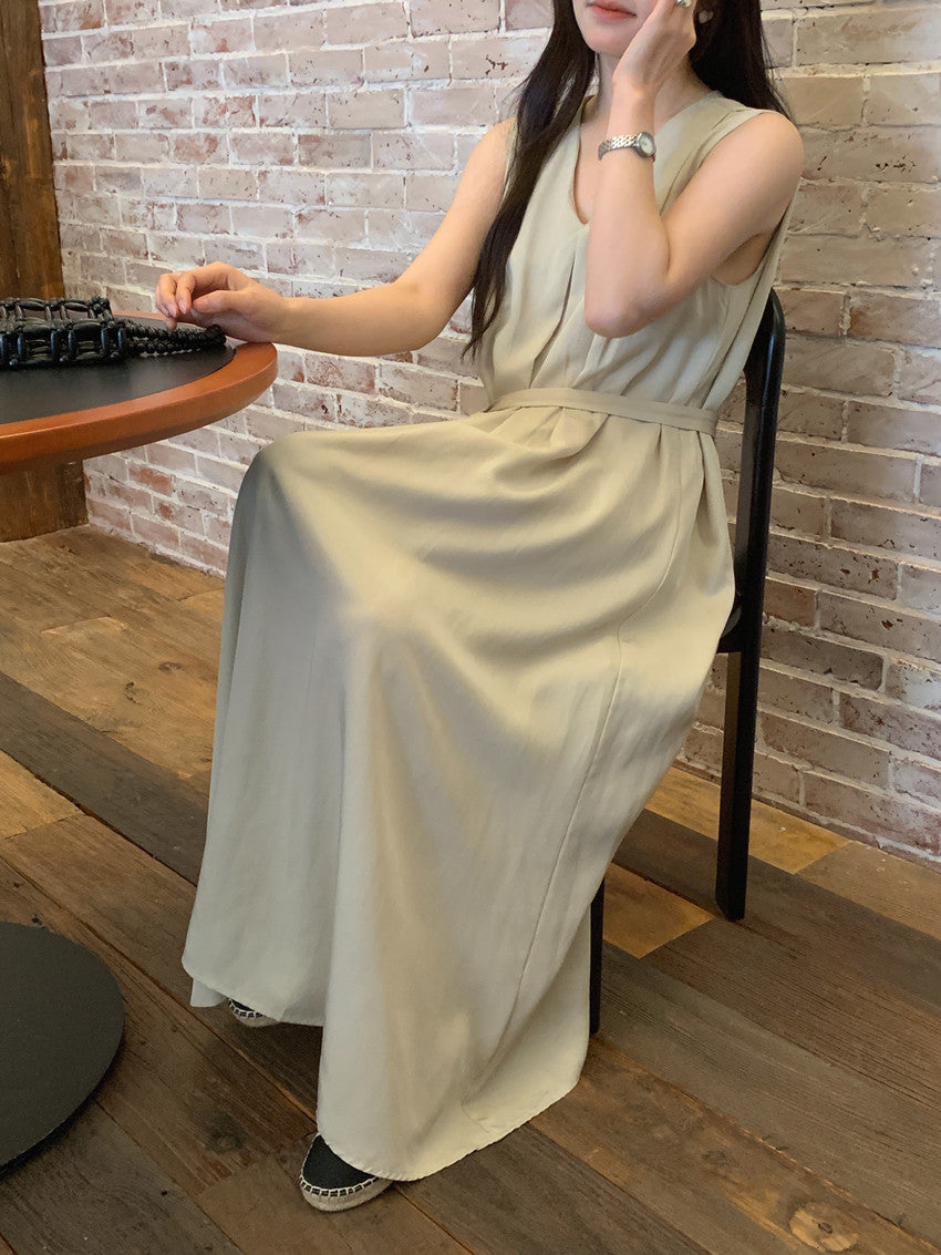 【F60318】實拍温柔甜美寬鬆繫帶背心洋裝250408