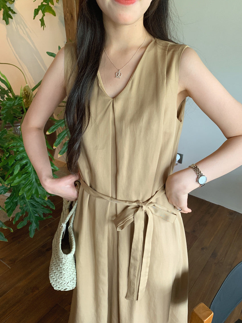 【F60318】實拍温柔甜美寬鬆繫帶背心洋裝250408