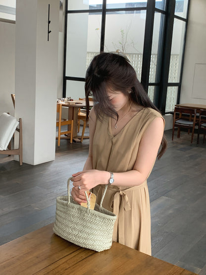 【F60318】實拍温柔甜美寬鬆繫帶背心洋裝250408