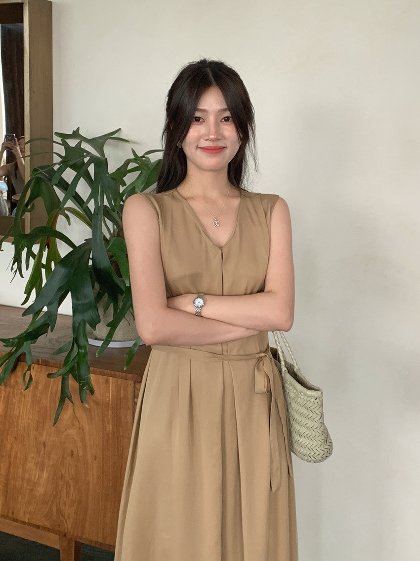 【F60318】實拍温柔甜美寬鬆繫帶背心洋裝250408