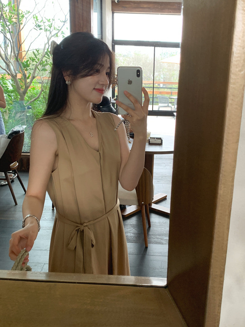 【F60318】實拍温柔甜美寬鬆繫帶背心洋裝250408