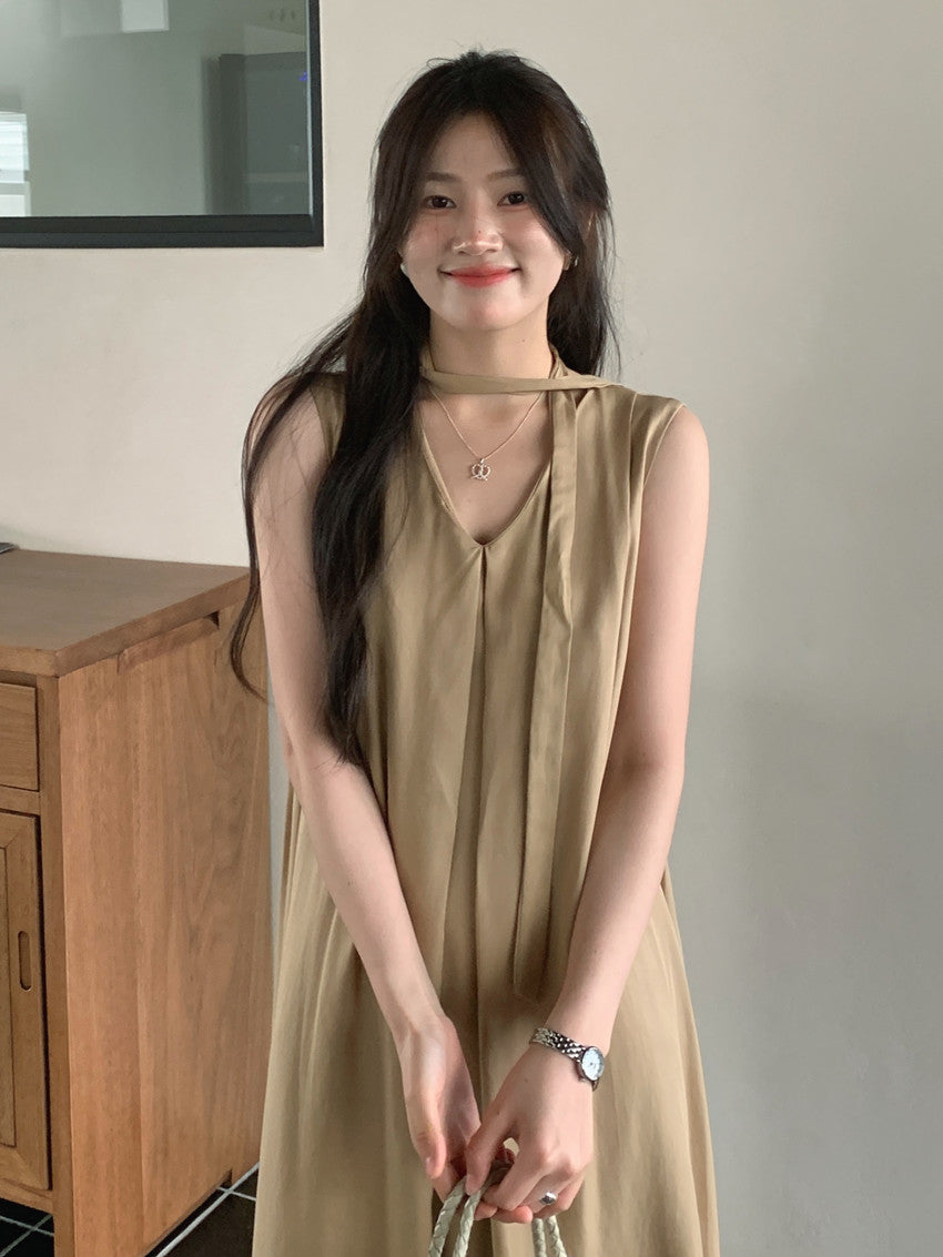 【F60318】實拍温柔甜美寬鬆繫帶背心洋裝250408