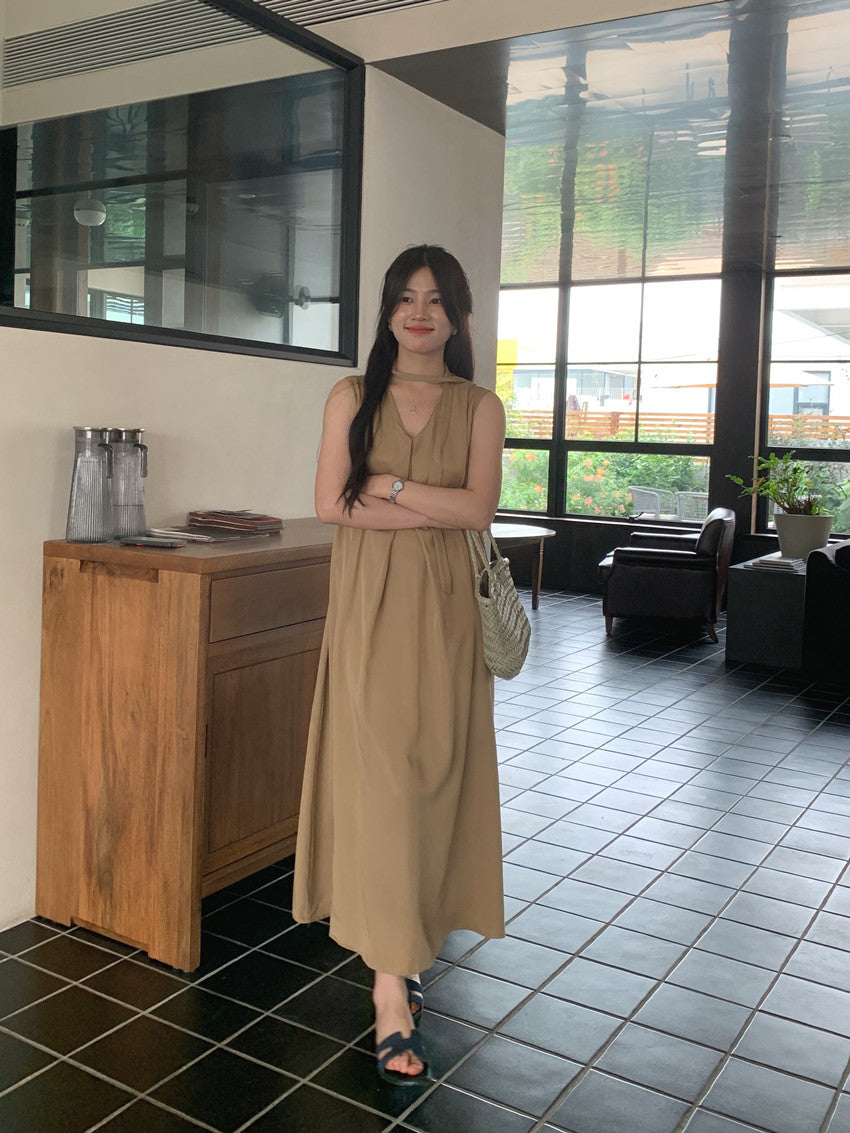 【F60318】實拍温柔甜美寬鬆繫帶背心洋裝250408