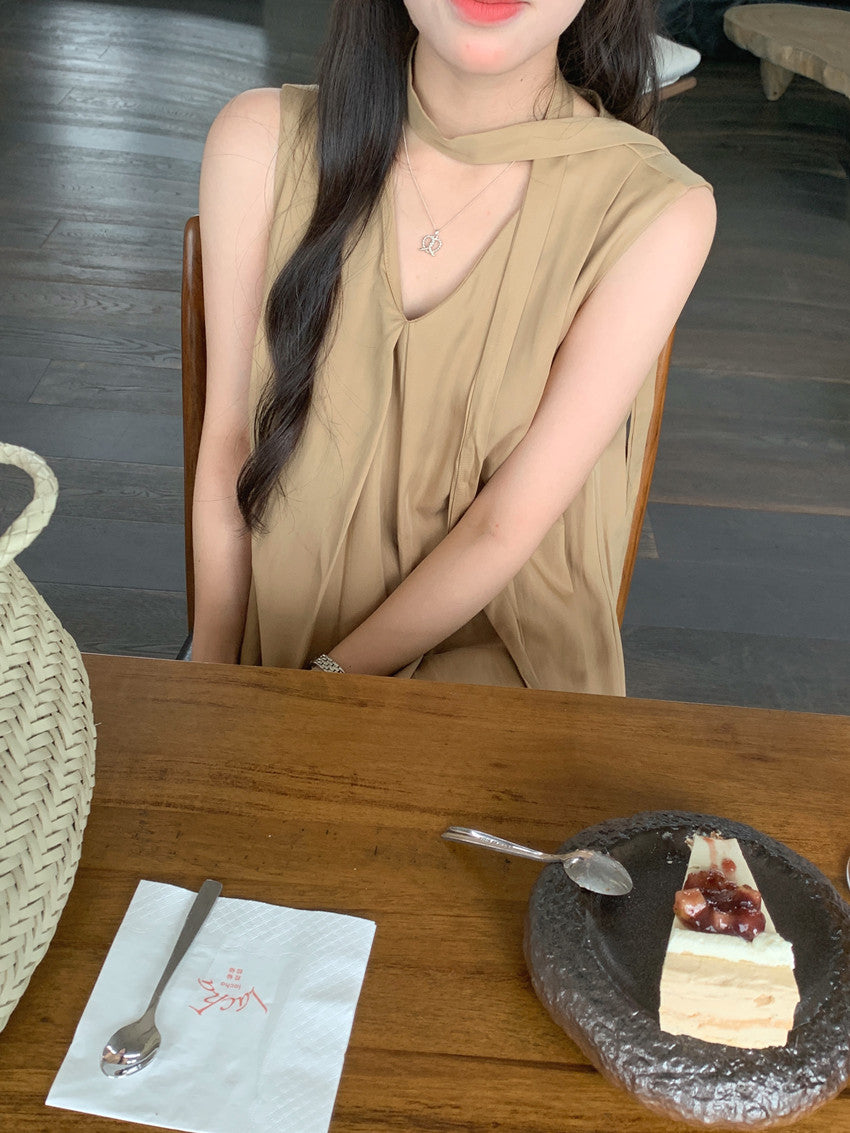 【F60318】實拍温柔甜美寬鬆繫帶背心洋裝250408