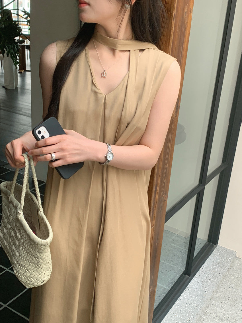 【F60318】實拍温柔甜美寬鬆繫帶背心洋裝250408