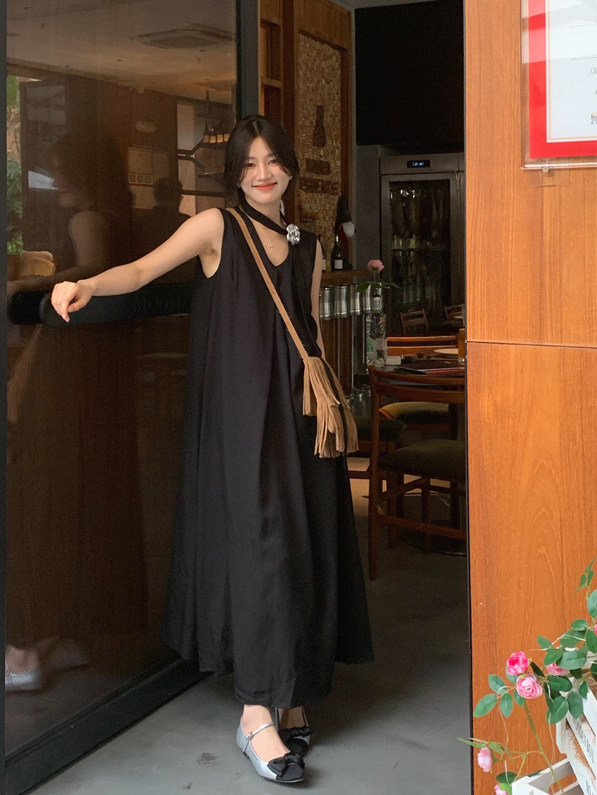 【F60318】實拍温柔甜美寬鬆繫帶背心洋裝250408