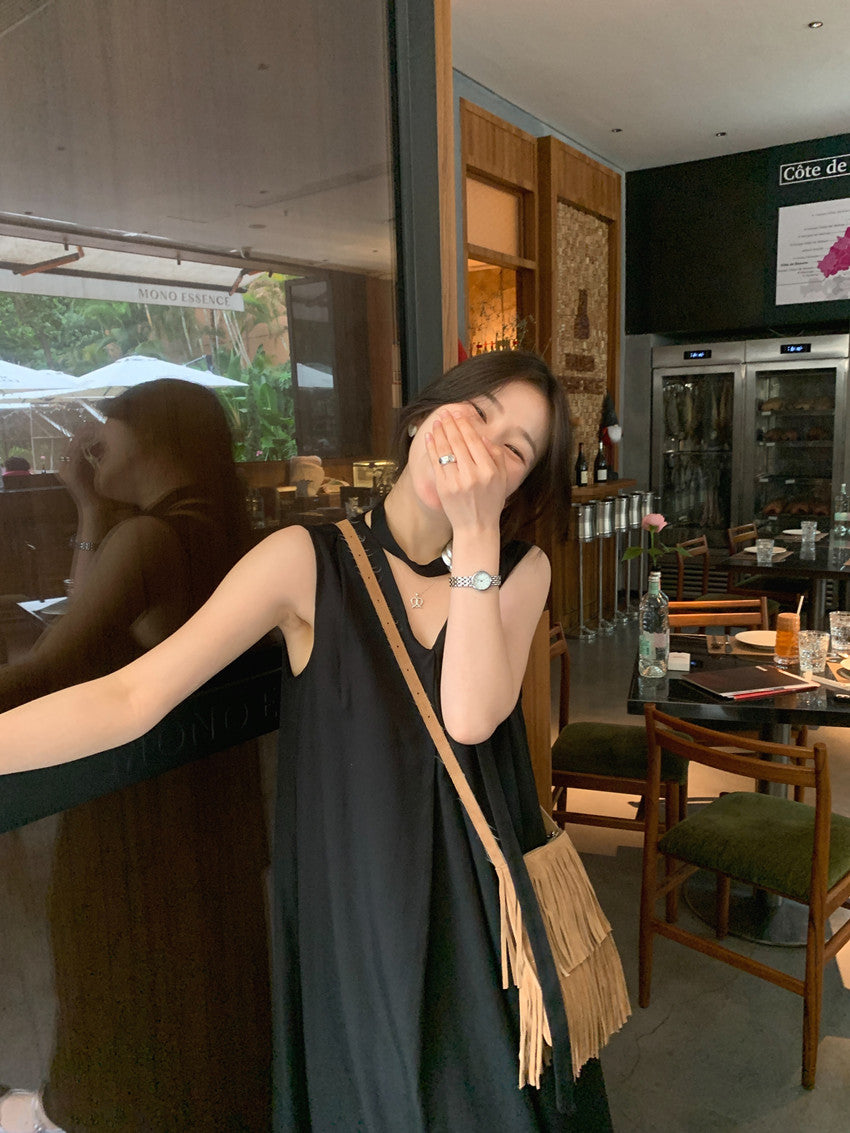 【F60318】實拍温柔甜美寬鬆繫帶背心洋裝250408