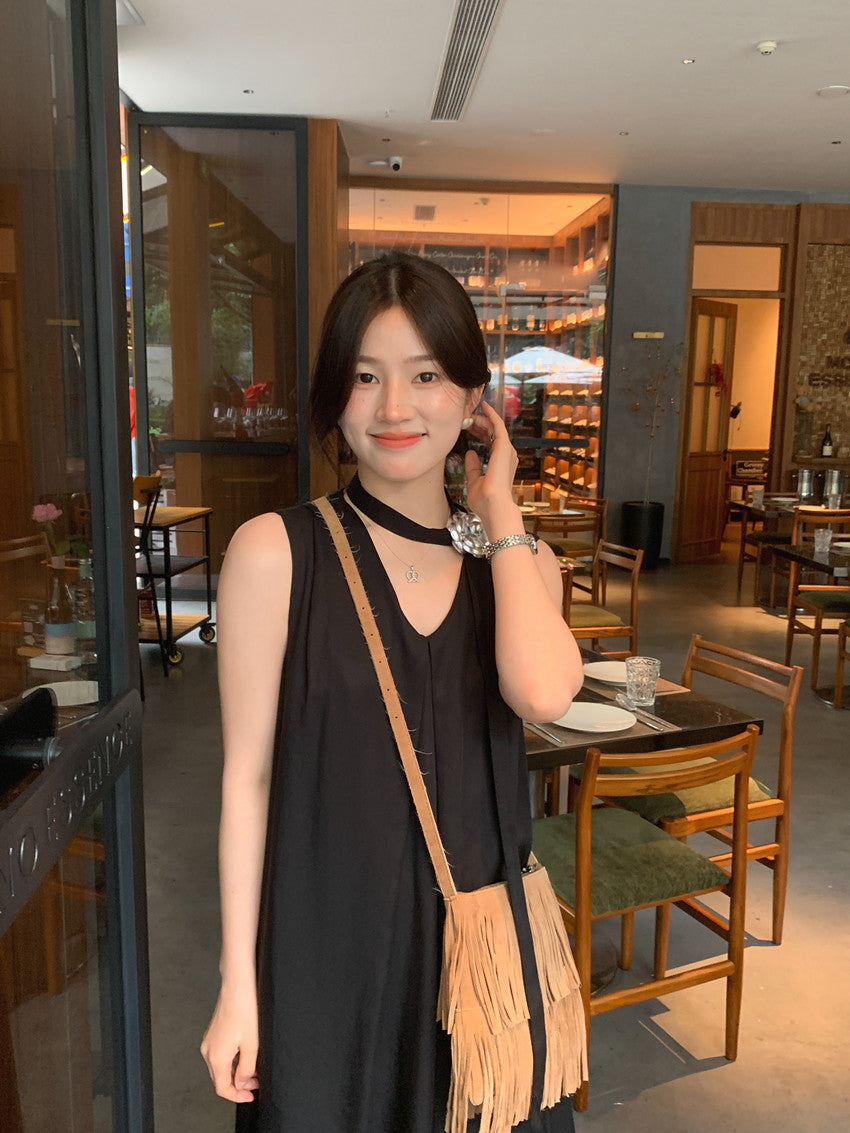 【F60318】實拍温柔甜美寬鬆繫帶背心洋裝250408