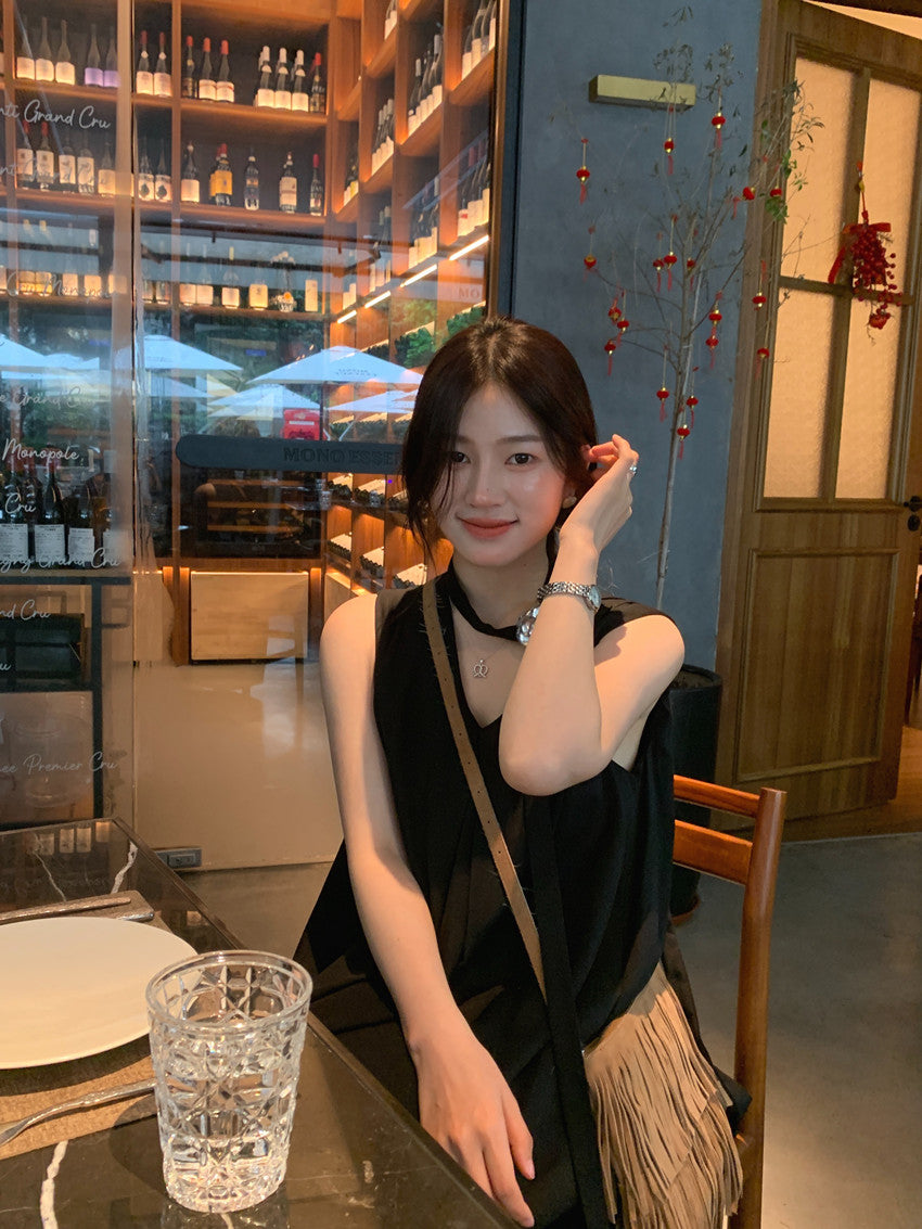 【F60318】實拍温柔甜美寬鬆繫帶背心洋裝250408