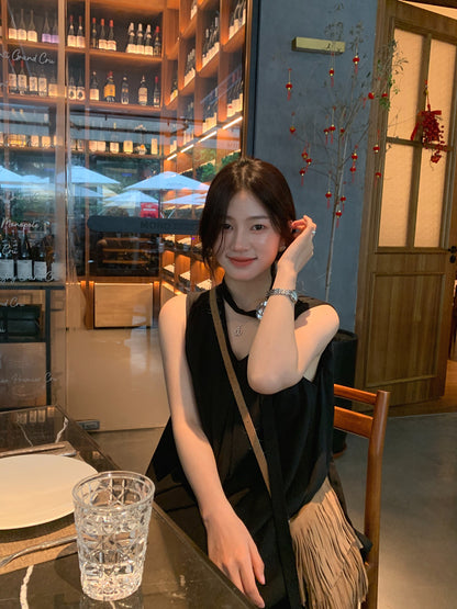 【F60318】實拍温柔甜美寬鬆繫帶背心洋裝250408