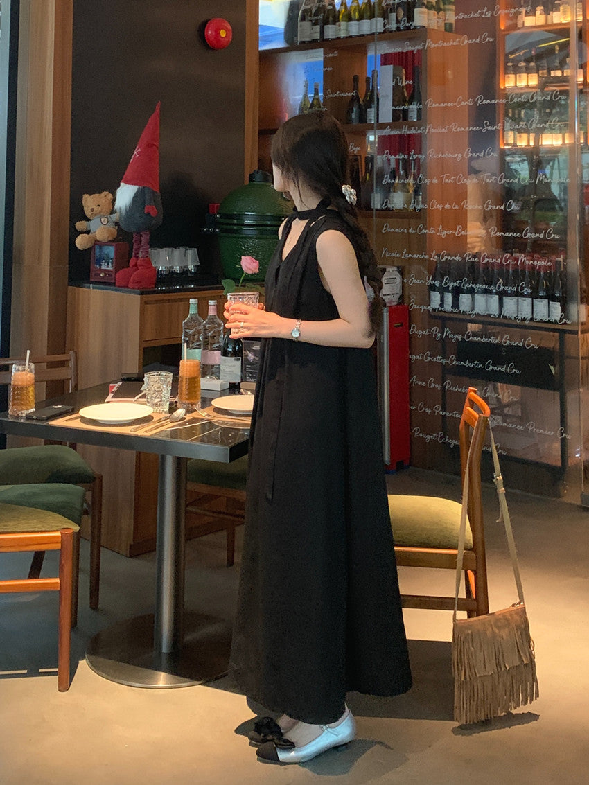 【F60318】實拍温柔甜美寬鬆繫帶背心洋裝250408
