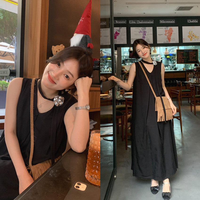 【F60318】實拍温柔甜美寬鬆繫帶背心洋裝250408