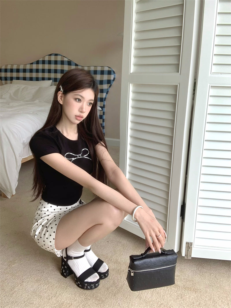 【F60332】實拍夏日微甜MIU系蝴蝶結T恤250408
