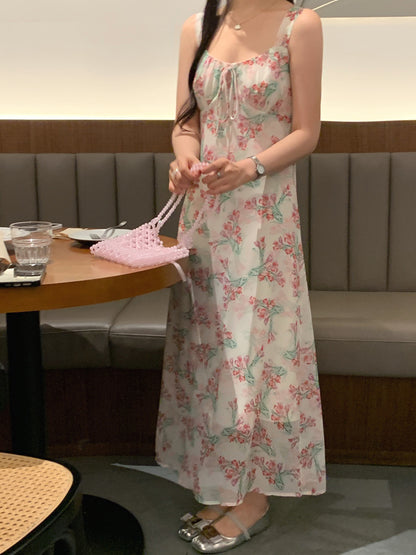 【F60427】實拍法式温柔復古碎花雪紡洋裝250609