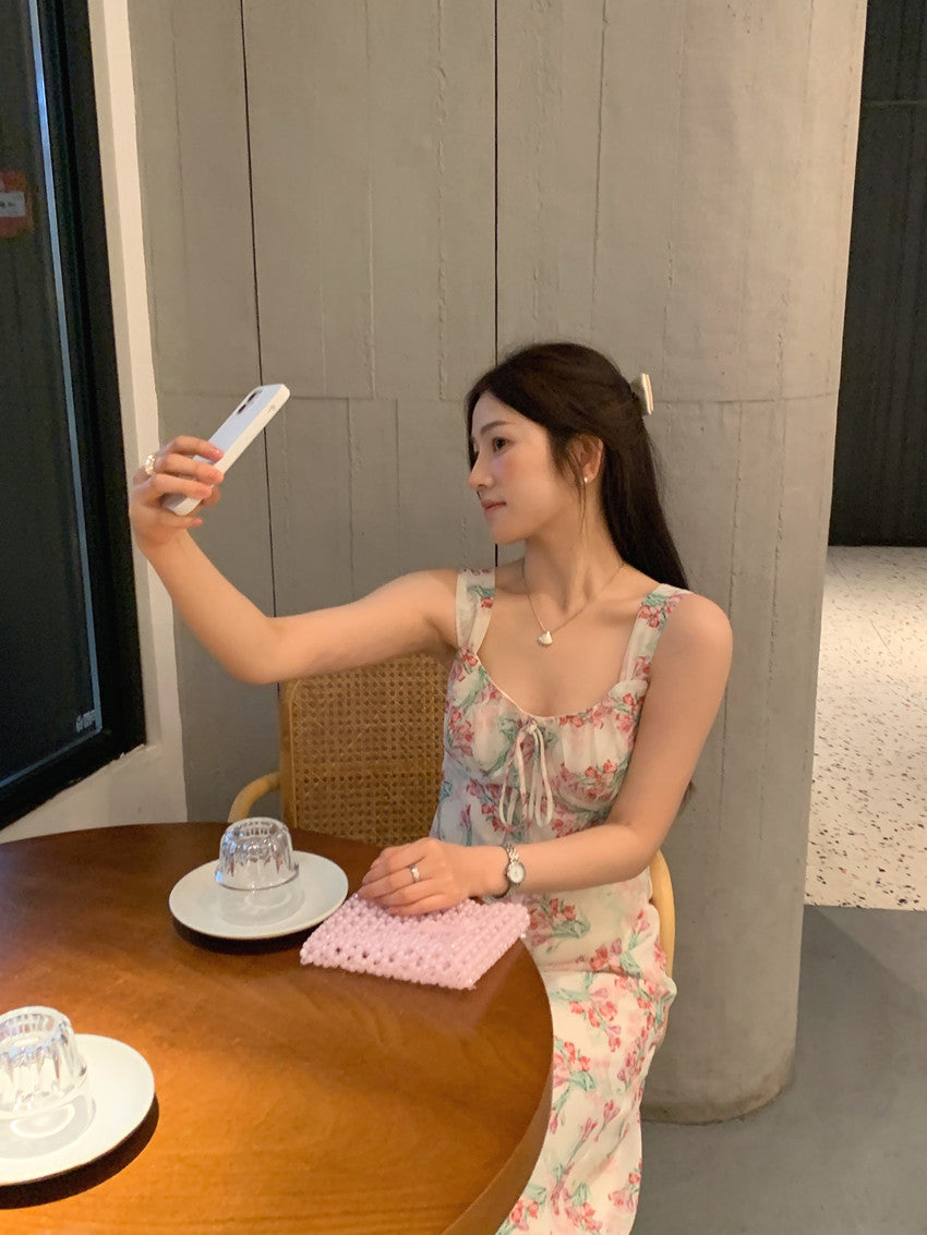 【F60427】實拍法式温柔復古碎花雪紡洋裝250609