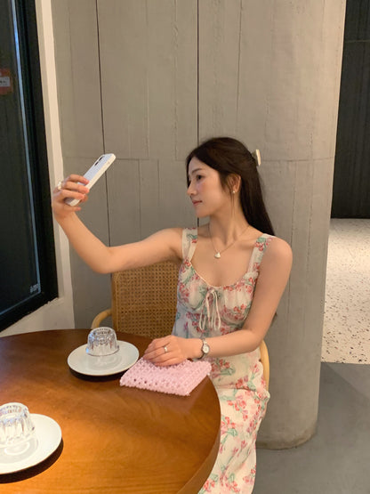 【F60427】實拍法式温柔復古碎花雪紡洋裝250609