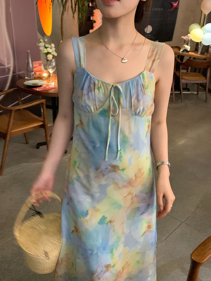 【F60427】實拍法式温柔復古碎花雪紡洋裝250609