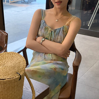 【F60427】實拍法式温柔復古碎花雪紡洋裝250609