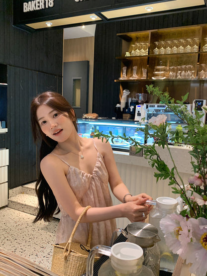 【F60428】實拍復古慵懶度假碎花雪紡長洋裝250609