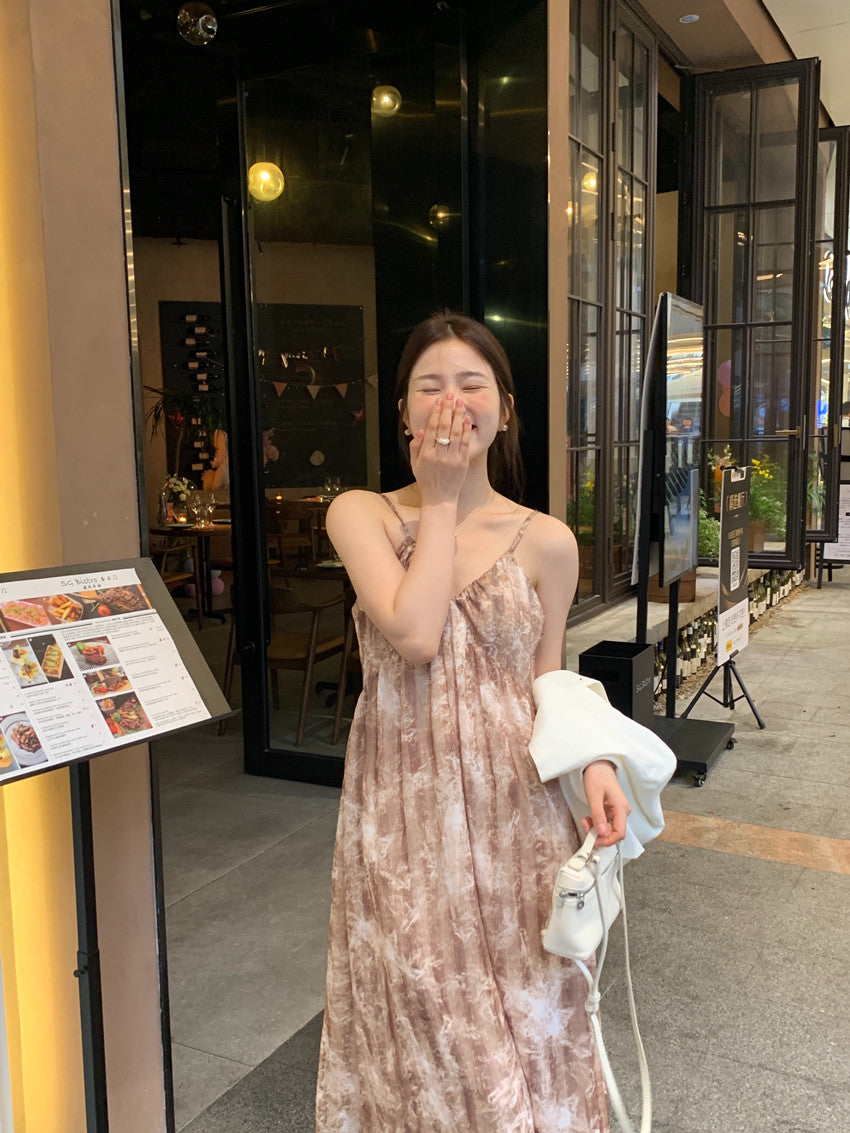 【F60428】實拍復古慵懶度假碎花雪紡長洋裝250609