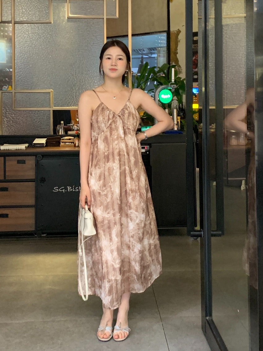 【F60428】實拍復古慵懶度假碎花雪紡長洋裝250609
