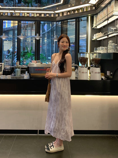 【F60428】實拍復古慵懶度假碎花雪紡長洋裝250609