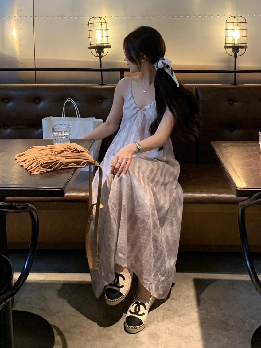 【F60428】實拍復古慵懶度假碎花雪紡長洋裝250609