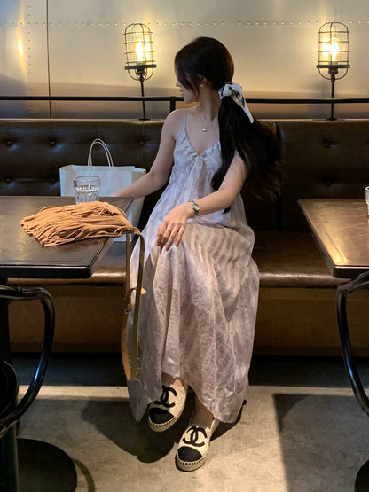 【F60428】實拍復古慵懶度假碎花雪紡長洋裝250609