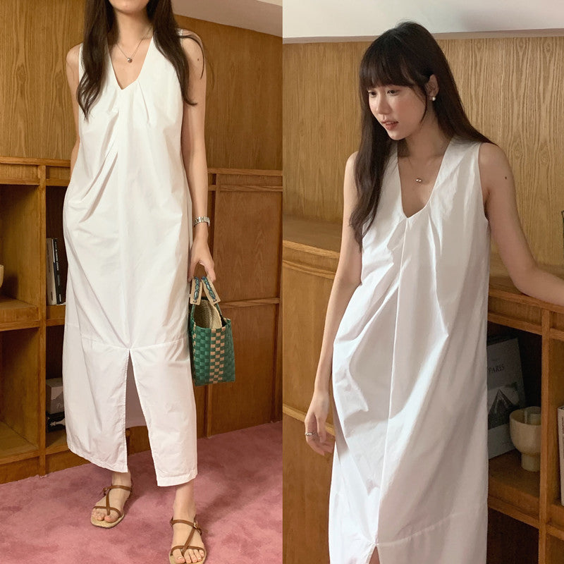 【F60322】實拍日系簡約前後兩穿開叉洋裝250408