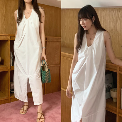 【F60322】實拍日系簡約前後兩穿開叉洋裝250408