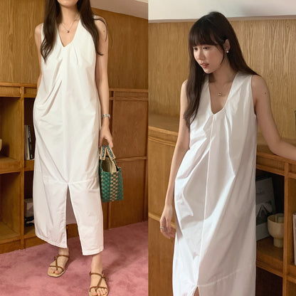 【F60322】實拍日系簡約前後兩穿開叉洋裝250408