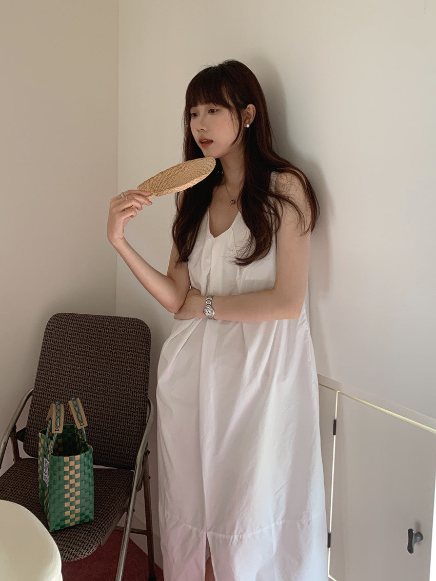 【F60322】實拍日系簡約前後兩穿開叉洋裝250408
