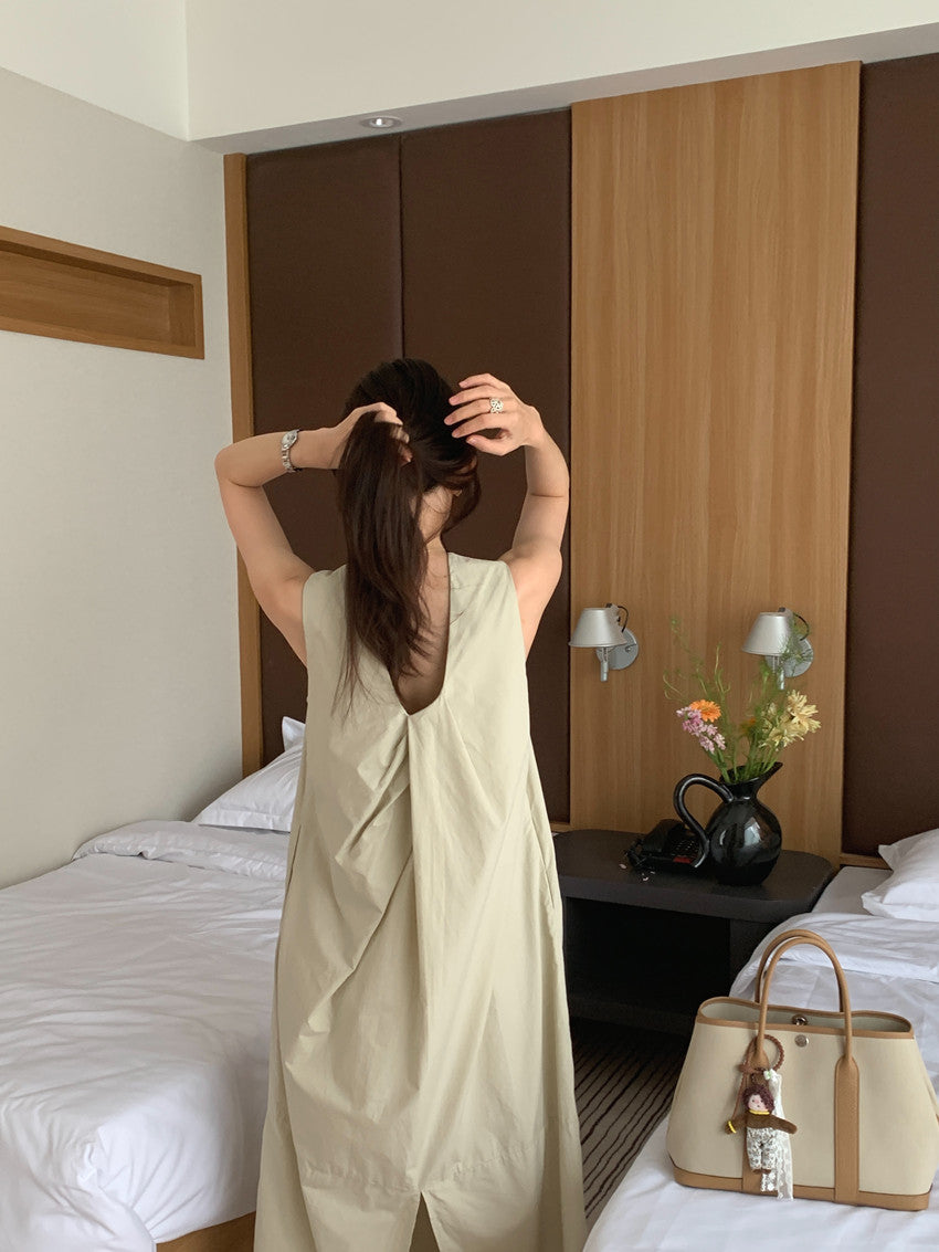 【F60322】實拍日系簡約前後兩穿開叉洋裝250408