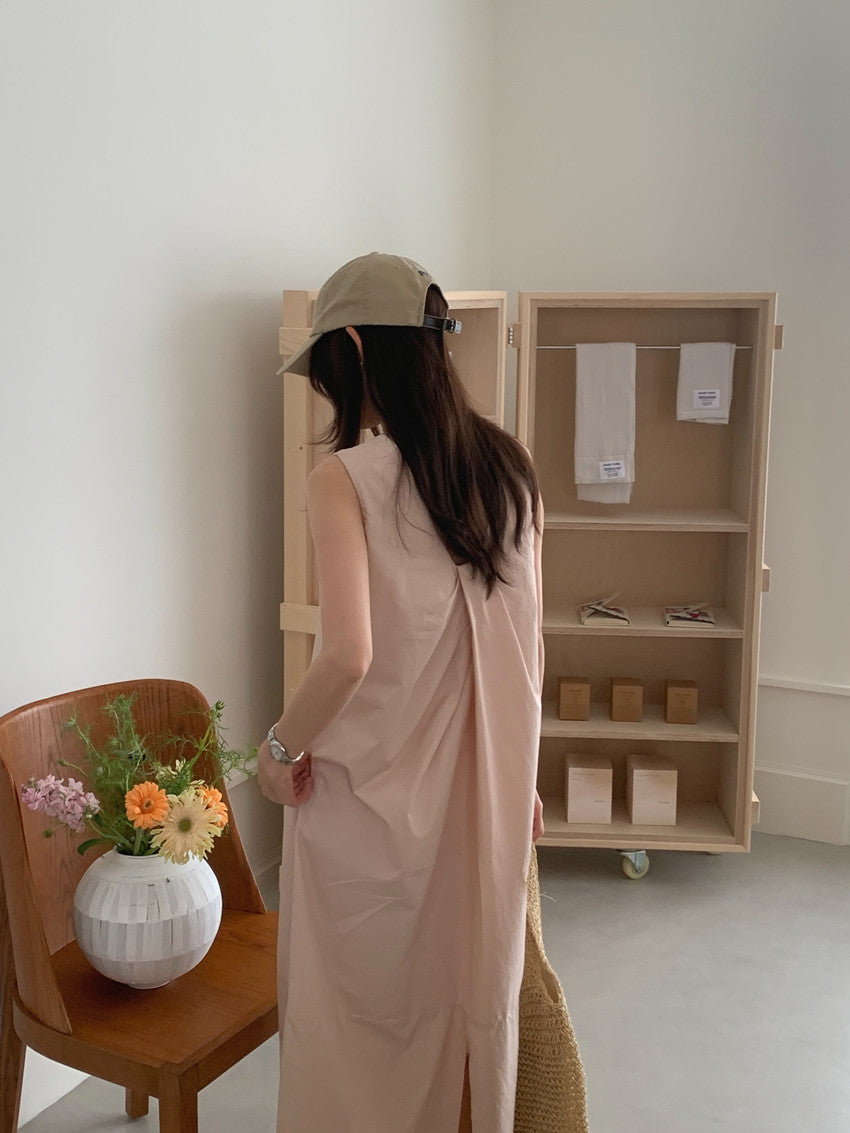 【F60322】實拍日系簡約前後兩穿開叉洋裝250408