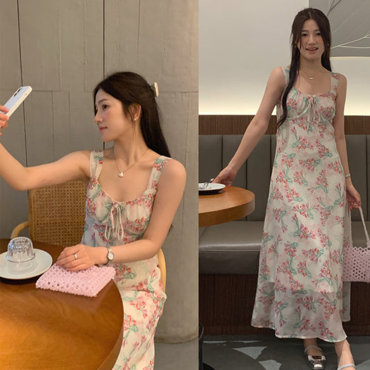 【F60427】實拍法式温柔復古碎花雪紡洋裝250609