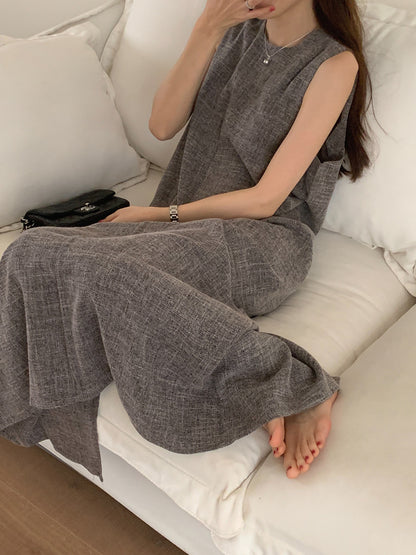 【F60323】實拍小香風粗紡繫帶後開叉洋裝250408