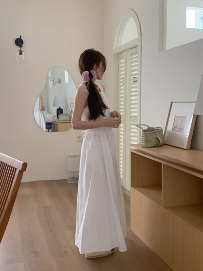 【F60563】法式慵懶度假風🌴小眾復古抽繩設計無袖背心寬鬆長版洋裝260413