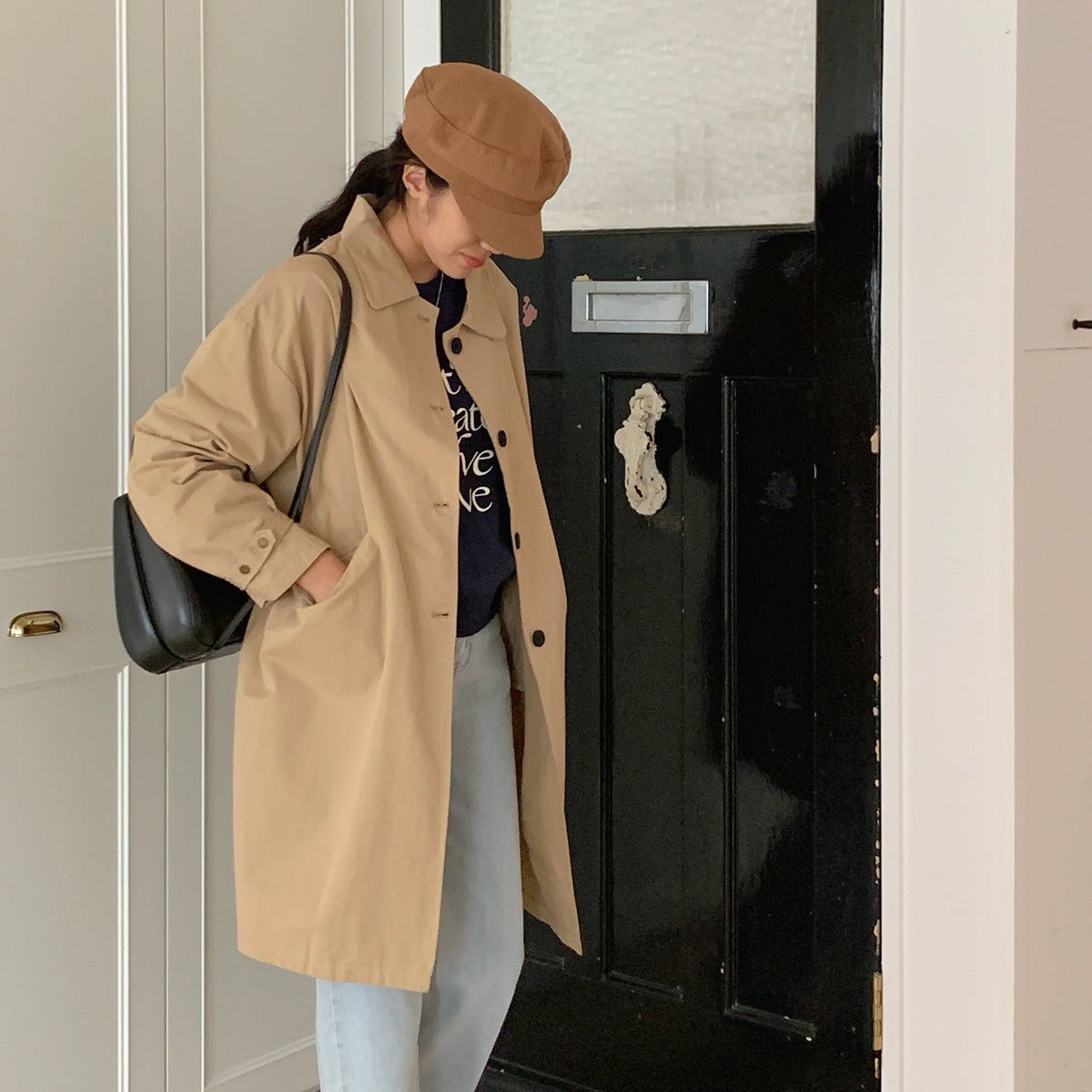 【F60187】韓國春季必備復古休閒簡約風衣外套250225