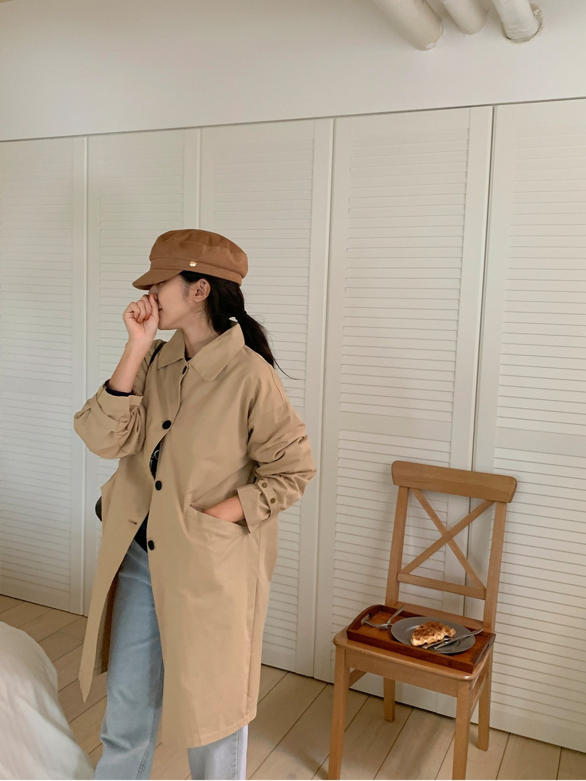 【F60187】韓國春季必備復古休閒簡約風衣外套250225