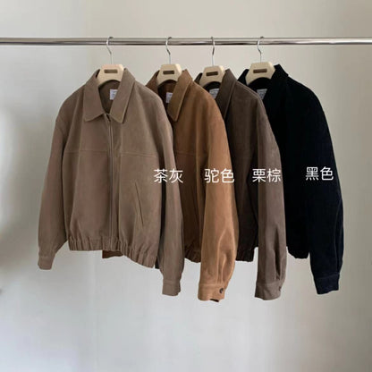 【F60712】S~XL法式復古・質感拉鍊麂皮短版外套260914