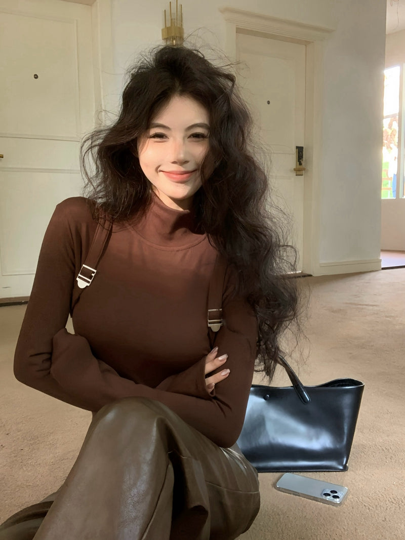 【F60768】都會個性・背帶式磨毛加厚高領內搭衣261012