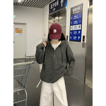 【F11431】實拍秋冬韓版寬鬆連帽北極絨針織衫241125